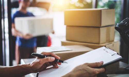 Packages being sorted for same-day and next-day delivery.